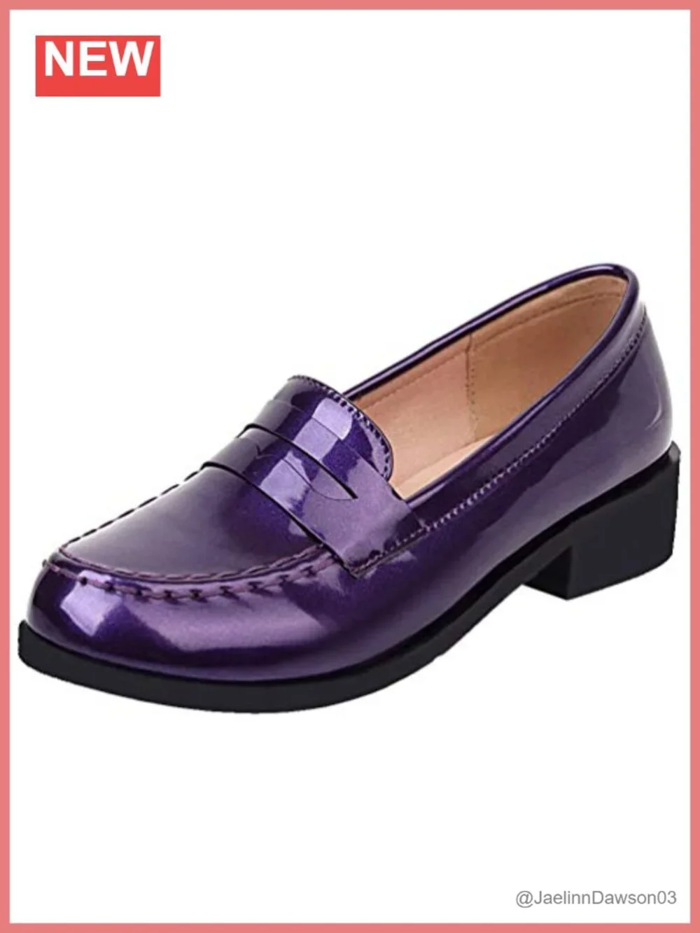 Patent Leather Loafers Women's Slip On Block Heel Chunky Low Heel Casual Shoes
